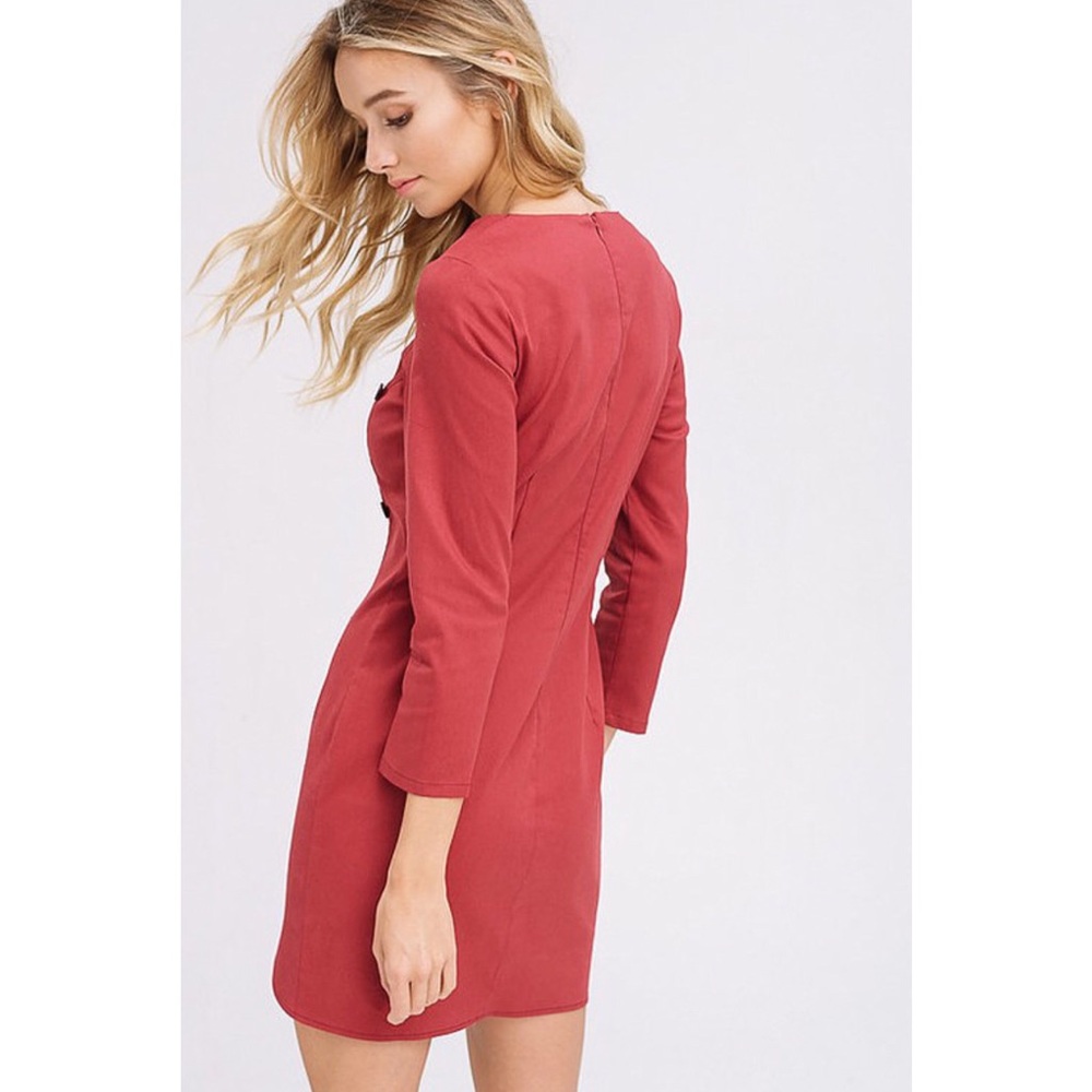 Wine Cotton Twill Mid Sleeve Dress - Picture 2 of 6